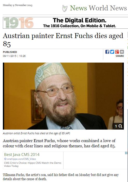 Austrian painter Ernst Fuchs dies aged 85