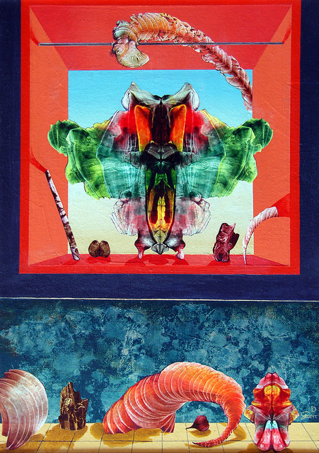 BOGOMILS CEREMONIAL STAGE: CASPAR AND HIS PROPS acrylic on canvas, 25.5x35.5cm, 1983