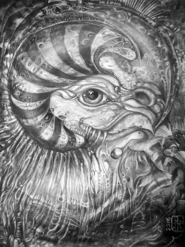 BOGOMIL'S AVATAR REVISITED  - charcoal on matboard - 2018