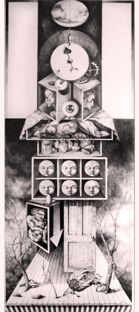 FAMILY REUNION  - graphite drawing on paper - 40 x 76 cm  - 1980