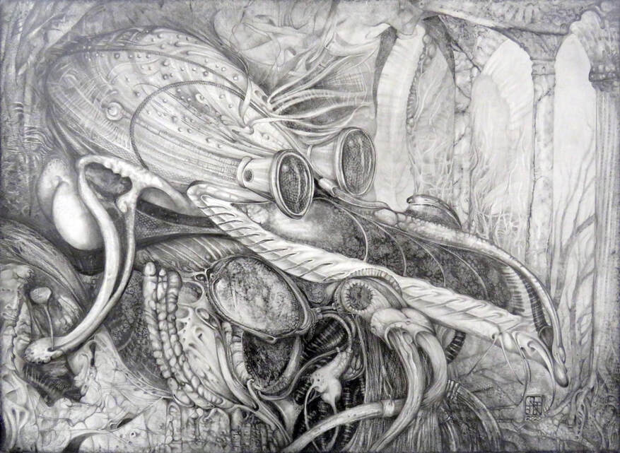 THE COVID DOCTOR HAS LANDET  -graphite drawing on paper - 40 x 70 cm  2020​